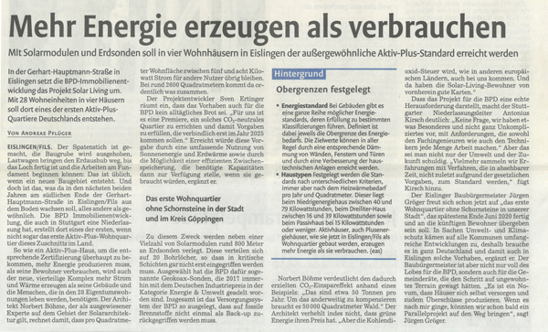 Artikel in der Stuttgarter Zeitung über "AktivPlus-Quartier in Eislingen"